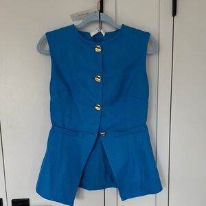Commense Vibrant Blue Sleeveless Vest with Gold Buttons